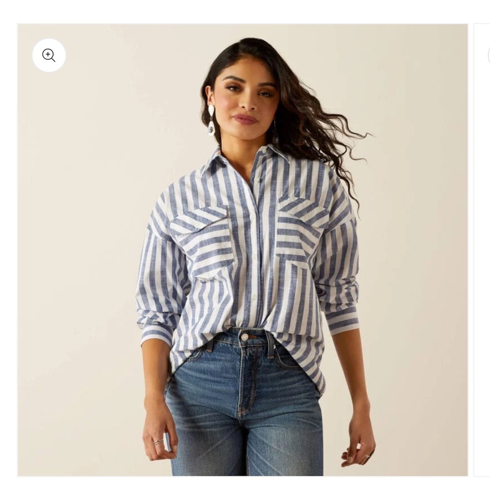 Ariat Baggy Button Up Shirt Coastal Stripe for Bourbon Cowgirl Sz Medium